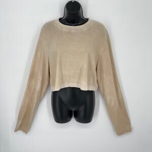 Cotton Citizen Women's NEW Tokyo Crop Shirt M Vintage Oatmeal Long Sleeve Comfy